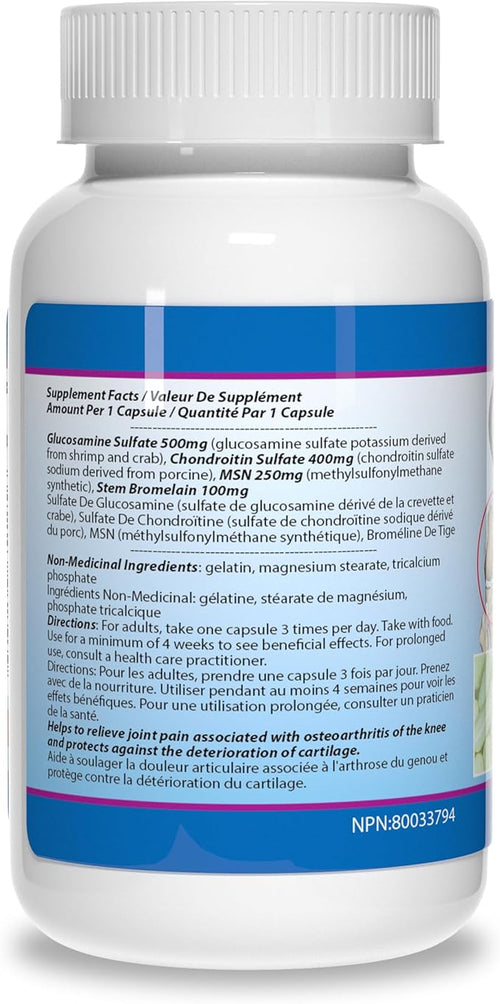 4-in-1 GLS Glucosamine Sulfate 1250mg 150 Count - Joint Support Supplement Glucosamine Chondroitin MSM with Bromelain Cartilage Mobility &amp Flexibility Support Made in Canada