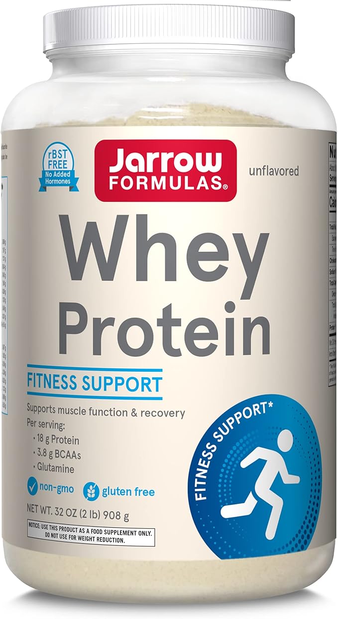 Jarrow Formulas Whey Protein with 18 g of Protein 3.8 g of BCAAs and Glutamine Dietary Supplement for Muscle Function and Recovery Support 32 oz Unflavored Powder Approximately 38 Day Supply