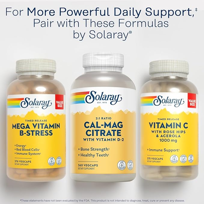 Solaray Calcium Magnesium Citrate 2:1 Ratio - Calcium Supplements for Women and Men w/Magnesium and Vitamin D 2 - Bone Health Muscle and Nerve Support - Vegan 60-Day Guarantee 60 Serv 360 VegCaps