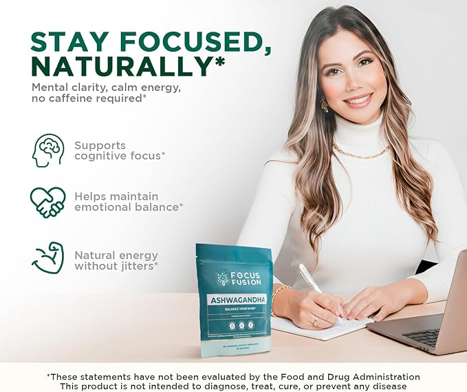 Focus Fusion Ashwagandha Gummies with Vitamin D2 &amp Zinc – Extra Strength Stress Relief Mood &amp Focus Support – Calm Energy &amp Immune Boost – Vegan Non-GMO Fruity Mix Berry Flavors (60 Cou