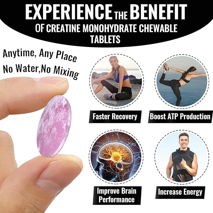 Liposomal Creatine Monohydrate Chewable Tablets 4220mg Micronized Creatine + Creatine HCL Blend Easy-to-Take Creatine Supplement Portable Workout Support 120 Tablets 60 Servings