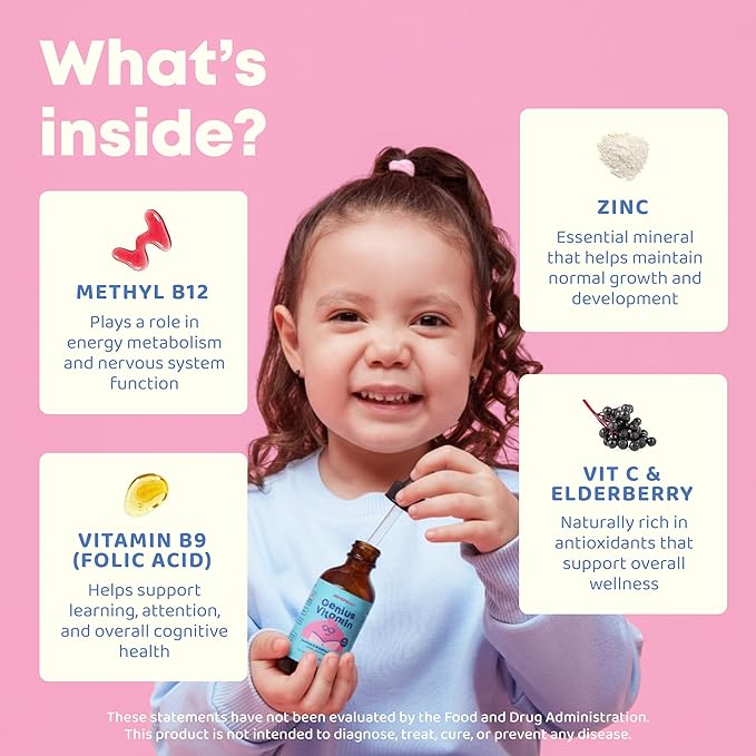 JoySpring Kids B Complex | Vitamin B Complex Liquid Drops with Elderberry Zinc &amp Vitamin C | Support for Overall Wellness (1 fl oz) 30 Servings