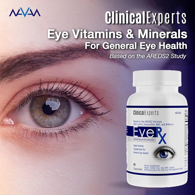 Navan EyeRx (Updated CataRx) Antioxidant AREDS2 Eye Vitamins &amp Minerals Supplement for General Eye Health by Clinical Experts - Lutein Zeaxanthin NAC Bilberry Zinc Vitamin C - Kosher Certifie