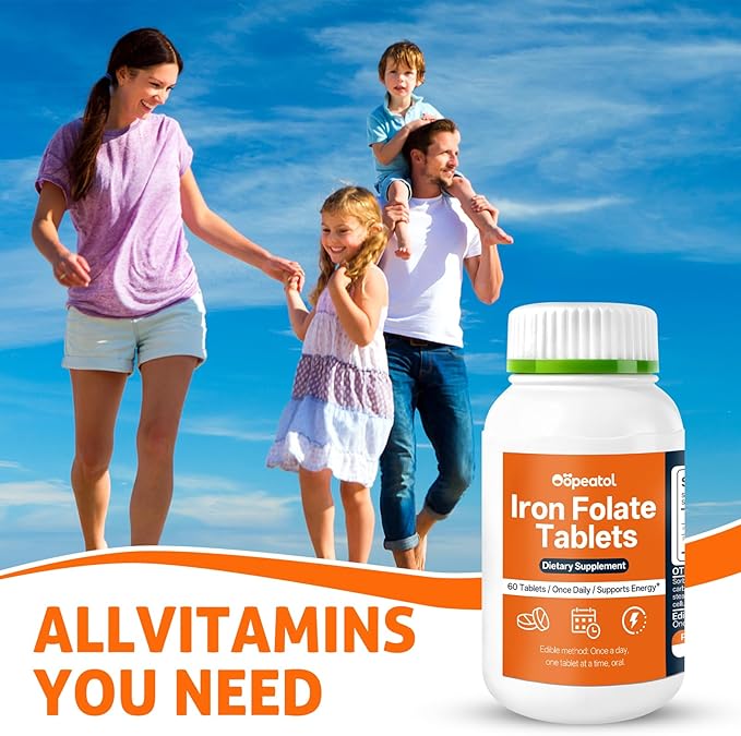 Iron Folic Acid &amp Calcium Vitamin D3 Magnesium Supplement | Supports Red Blood Cell Bone &amp Muscle Health | 60 Tablets Gentle Elemental Composition with 400mcg Folic Acid