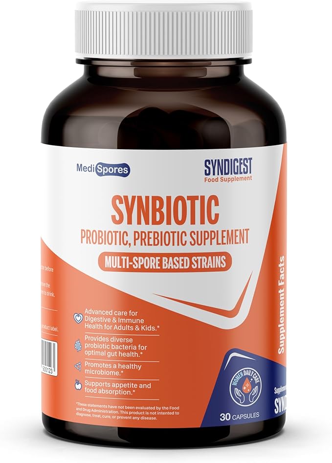 Syndigest probiotic daily care for women &amp men with dual benefit of 5 probiotic &amp prebiotic strains balance gut health &amp relieves constipation travel friendly 30 capsules (2 billions CF