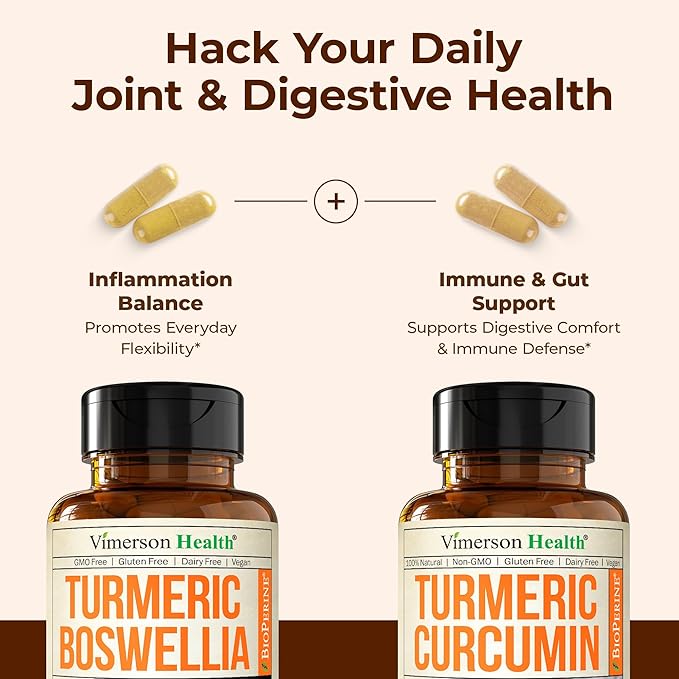 Turmeric Boswellia + Turmeric Curcumin Supplement with Black Pepper Extract Bundle – 95% Curcuminoids for Joint &amp Digestive Health - Joint Support Supplement – with Ginger Root Organic Tumeric Po
