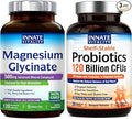 Innate Vitality Magnesium Glycinate &amp Probiotics 120 Billion Bundle Non-GMO No Gluten Dairy Soy &amp Vegan Magnesium (120 Caps) &amp Probiotic (30 Caps)