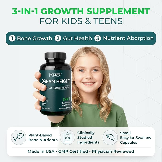 DREAM HEIGHT Natural Growth Supplement Support Bone Strength Immune Sleep Support Clinically Studied Ingredients Physician Reviewed Formula 120 Small Easy Swallow Capsules for Kids &amp Teens