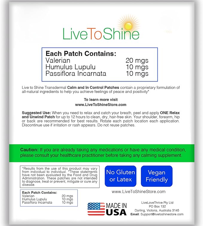 Live To Shine Sleep Patch &amp Stress Relief Patch Bundle – Melatonin GABA + Relax &amp Unwind Patches – Premium USA-Made Natural Calming Day and Night from