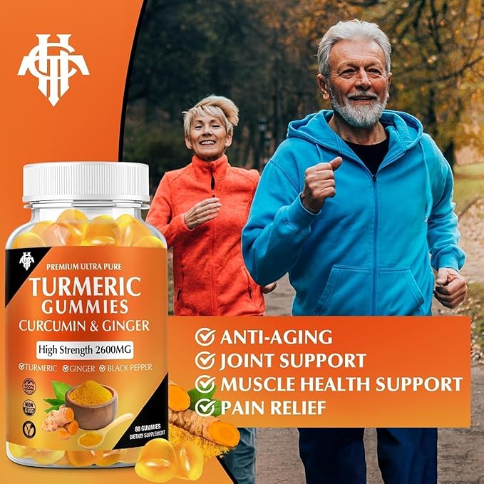 Turmeric Curcumin Gummies with Ginger &amp Black Pepper Vegan Pectin Formula for Immune Boost Healthy Skin &amp Joint Support Chewable Supplement for Adults &amp Teens (3-Pack)
