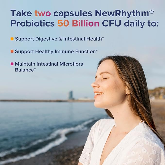 NewRhythm Gut Balance Bundle Probiotics 50 Billion CFU &amp Women’s Probiotics (100B CFU) Daily Gut Health Support Complete Feminine Care 120 Capsules Total (Pack of 2)