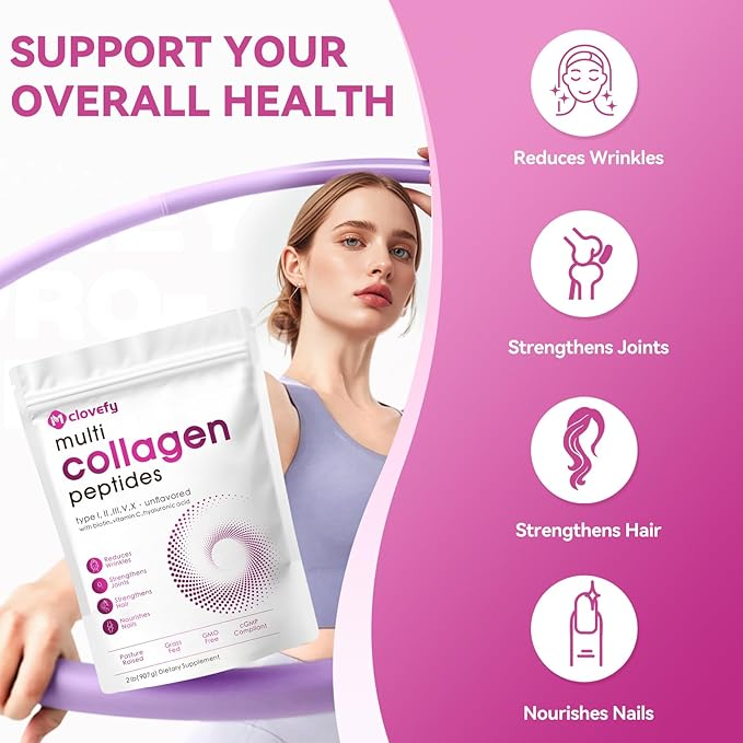 Multi Collagen Protein Powder 2lbs-Unflavored with Hyaluronic Acid &amp Vitamin C Skin Hair &amp Joint Support 32 Oz