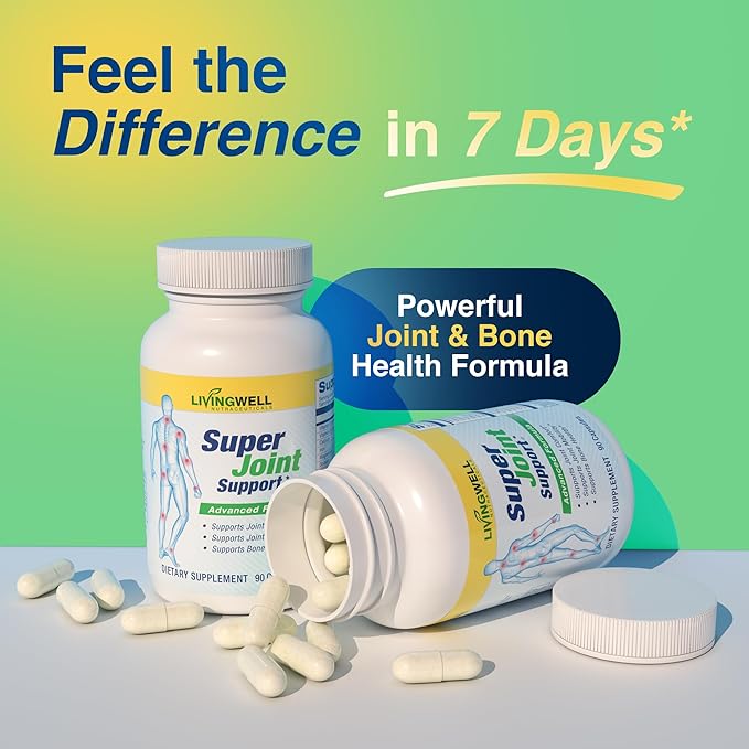 SUPER JOINT SUPPORT Glucosamine Chondroitin &amp MSM for Bone &amp Muscle Health - Joint Supplement for Men &amp Women with Vitamin D B12 Magnesium Potassium &amp Calcium - All in One Support -