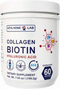 Collagen + Biotin with Hyaluronic Acid Powder Supports Healthy Skin Hair &amp Nails Gluten-Free Halal Made in USA 60 Servings Unflavored