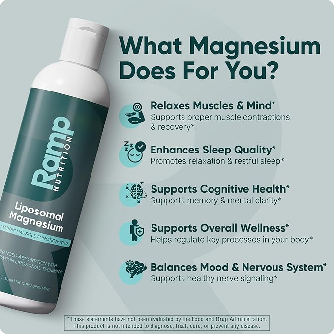 Liposomal Magnesium Bisglycinate &amp Gluconate – Liquid Magnesium for Sleep Relaxation Restless Legs &amp Muscle Recovery – 200mg High Absorption – Vegan Non-GMO – 6 fl oz