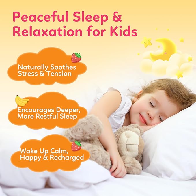 Magnesium Glycinate Gummies for Kids - with L-Theanine Ashwagandha Vitamin D3 K2 Magnesium for Kids - Sleep Calm Muscle Relaxation Cognitive Sugar Free Strawberry &amp Banana Filled Gummies 6