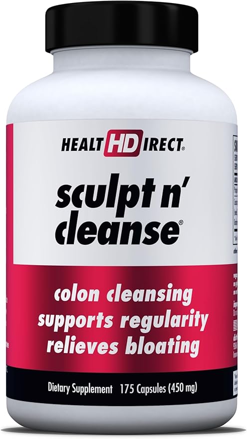 HEALTH DIRECT Sculpt n' Cleanse - Herbal Colon Cleanse for Digestive Health &amp Regularity - Natural Detox &amp Gut Flush Supplement - 175 Veggie Capsules