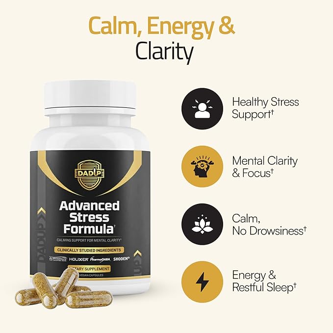 Dad Up™ 5 in 1 Advanced Stress Formula with Holixer Holy Basil Shoden Ashwagandha AlphaWave L-Theanine 60 Vegan Capsules