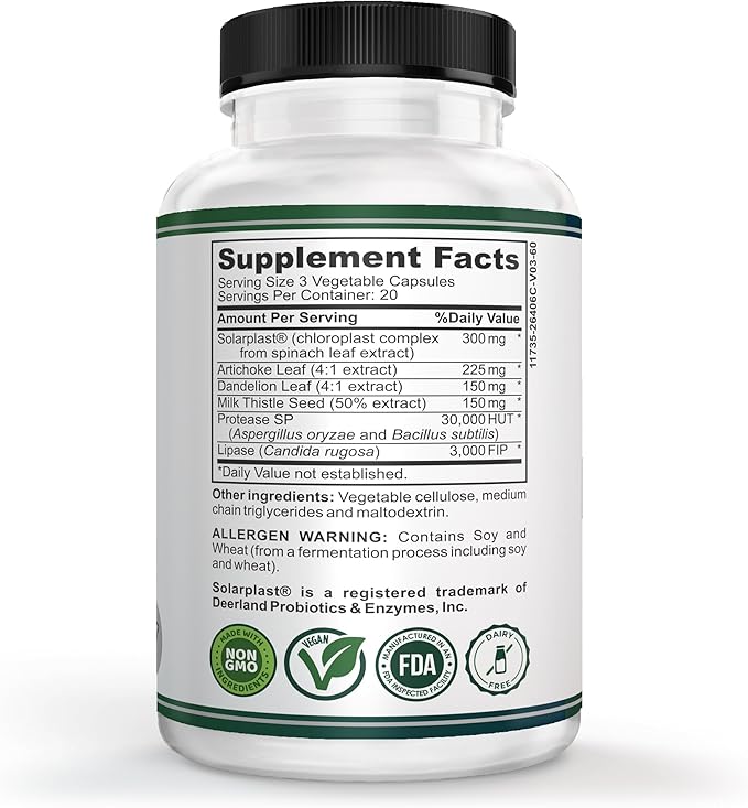 Liver Support – Milk Thistle Artichoke &amp Dandelion with Digestive Enzymes – for Adults 40+ Supports Digestion &amp Cellular Health – 60 Vegetarian Capsules