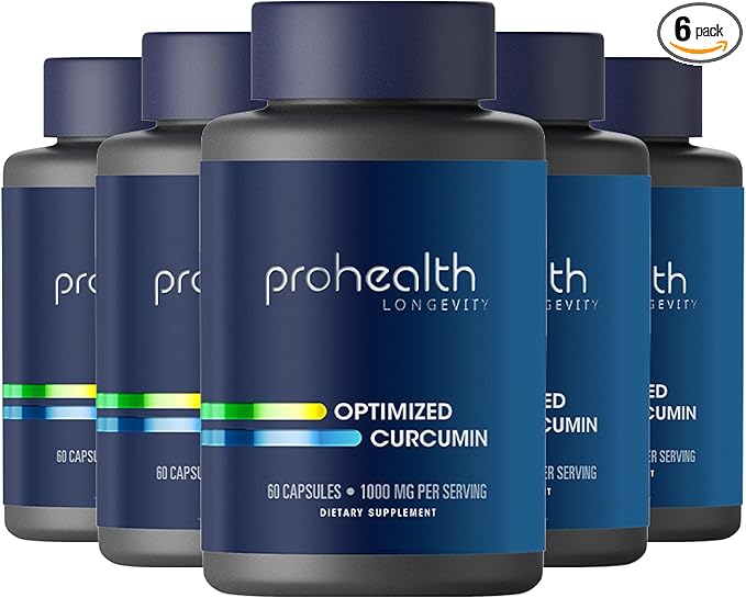 ProHealth Turmeric Curcumin Supplement: 285 Times More Bioavailable - Developed by Neuroscientists. 1000 mg Concentrated Longvida Curcumin Extract Per Serving (60 X 500mg Capsules Per Bottle) (6 Pack)