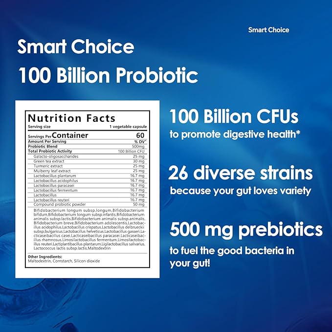 KTT Probiotics for Probiotic Supplement Acidophilus – 100B CFU 26 Strains + Organic Prebiotics Immune Support Made in USA for Men &amp Women 60 Capsules