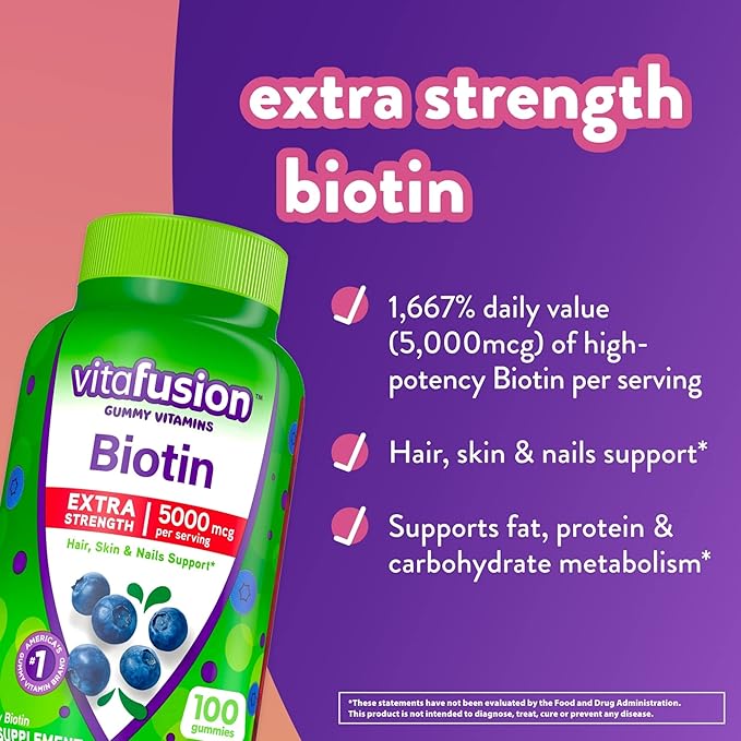Vitafusion Extra Strength Biotin Gummy Vitamins Berry Flavored 5000 mcg Biotin Vitamins America’ &amp Omega-3 Gummy Vitamins Berry Lemonade Flavored Heart Health Vitamins(1)