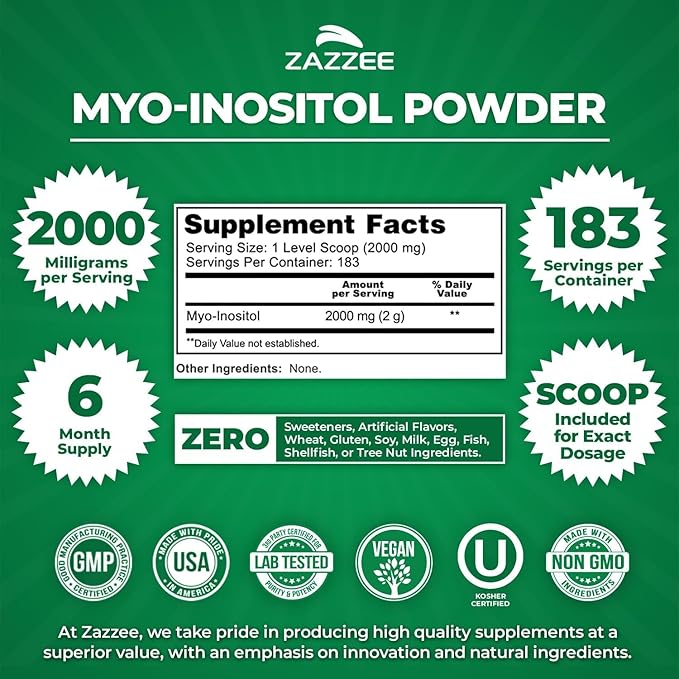 Zazzee Organic Vitex Chasteberry and Myo Inositol Powder | Vitex Berry Extract Plus Myo Inositol Supplement | Female Cycle Support Bundle
