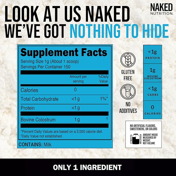 NAKED Gut + Colostrum Bundle – Daily Gut Health Powder (40 Servings) &amp Grass-Fed Colostrum (150 Servings) for Digestion Immunity &amp Recovery