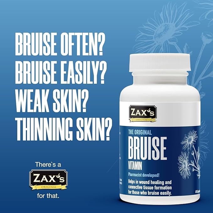 ZAX'S Bruise Vitamin Pharmacist Developed Bruising Supplements Potent Bruising Swelling Reducer Zinc Vitamin K D3 Ascorbic Acid Citrus Bioflavonoids 60 Caps Combine Arnica Bruise Cream