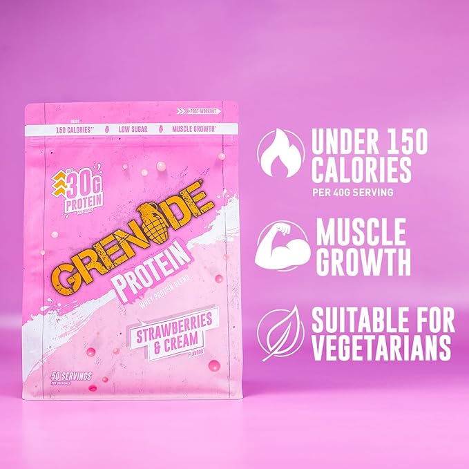 Grenade Whey Blend High Protein Powder Low Sugar with 30g Protein per Serving (50 Servings) - Strawberries &amp Cream 2 kg (Pack of 1)