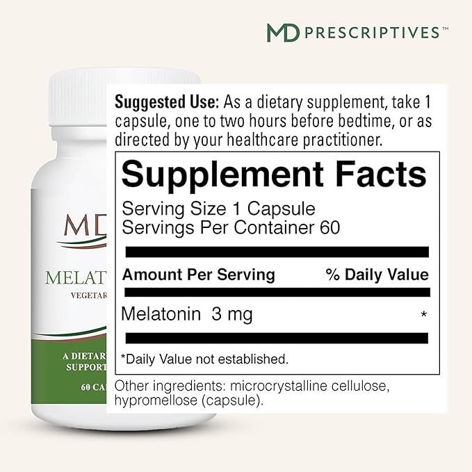 MD Prescriptives Melatonin 3mg Supplement for Men &amp Women - Promotes Deep Sleep Supports Immune Balance &amp Glutathione Production - 60 Daily Capsules