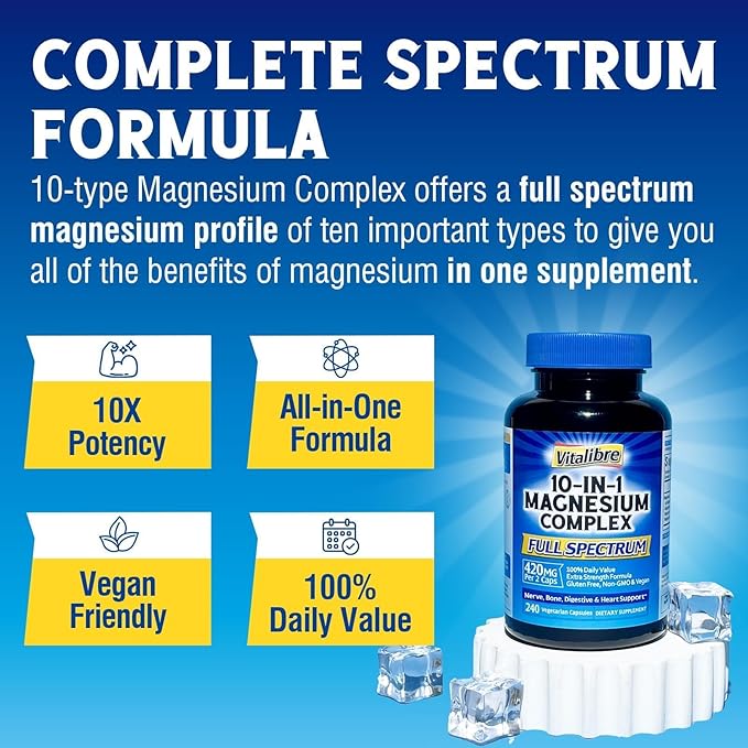 10 in 1 Magnesium Complex 420mg 240 Vegan Capsules and Maca Root Capsules 1500mg 120 Capsules Bundle Non-GMO