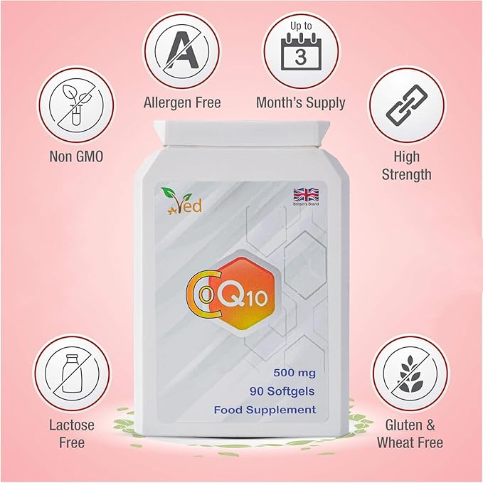 Ved Co Enzyme Q10 | Support Healthy Heart and Muscles | Promote Cellular Energy | Naturally Fermented Ubiquinone| 500mg 180 Softgels(Pack of 2)