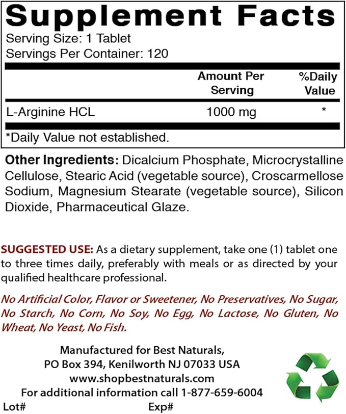 Best Naturals L-Arginine 1000 mg &amp CoQ10 600 mg