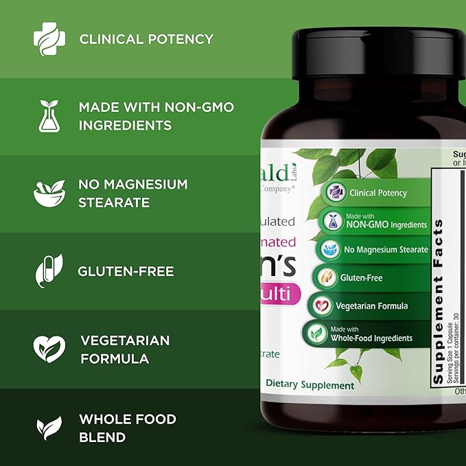 EMERALD LABS Women's 1-Daily Multi - Multivitamin for Women - Includes Calcium Zinc Vitamin B &amp More - Bone &amp Immune Support Supplement* - Gluten-Free - 30 Vegetable Capsules