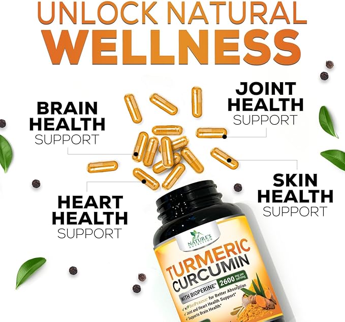 Turmeric Curcumin Supplement - 2400mg Organic Turmeric Per Serving - 95% Curcuminoids &amp BioPerine Black Pepper Extract for Best Absorption - Natural Vegan Joint Support Bottled in USA - 180 Capsu