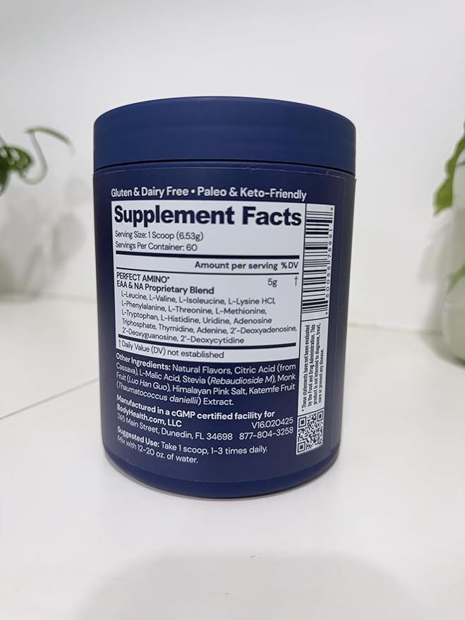 BodyHealth PerfectAmino Powder - BCAA and EAA Powder for Pre and Post Workout - Amino Acid Energy Drink for Men and Women to Support Lean Muscle and Recovery - Strawberry - 60 Servings