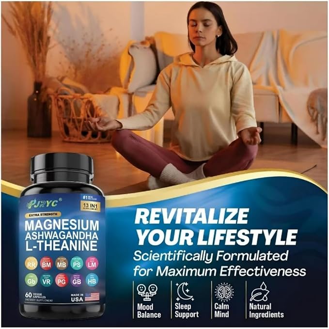 Cortisol Support Supplement for Women and Men - with Magnesium Ashwagandha &amp L-Theanine - Supports Stress Relief Relaxation &amp Sleep - 120 Capsules (2-Pack)