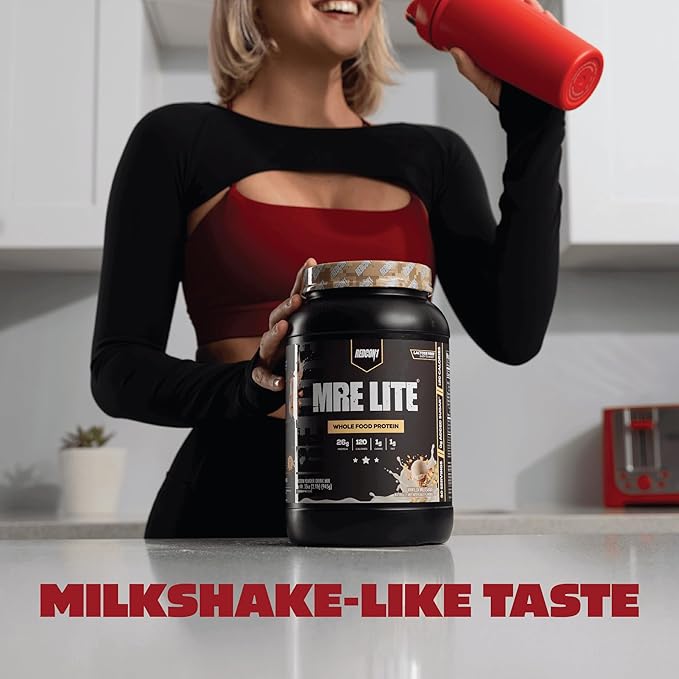REDCON1 MRE LITE Whole Food Protein Powder Vanilla Milkshake - Lactose Free &amp Sugar Free Meal Replacement with Animal Protein Blends - Easy to Digest Formula - Only 1g Carb per Serving (30 Servin