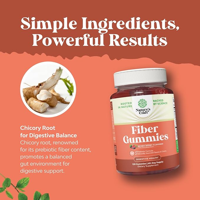 Bundle of Fiber Gummies for Adults - Chicory Root Supplement with Prebiotic for Gut &amp Digestive - Sugar Free &amp Vegan and Vitamin D3 Gummies with 2000IU per Serving Bone Muscle &amp Immune Sup