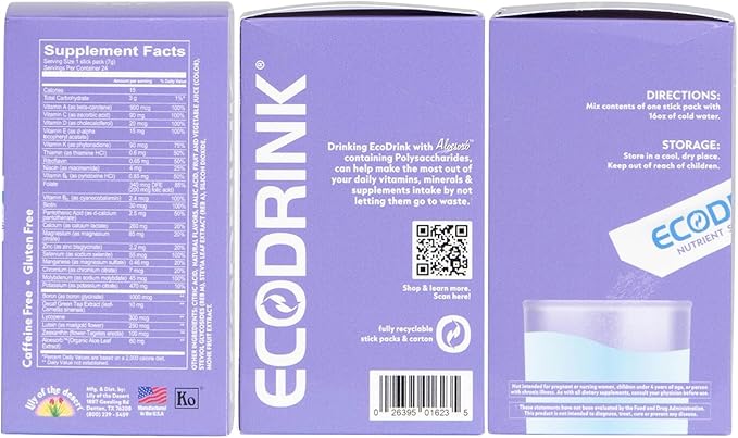 Lily of The Desert EcoDrink Nutrient Support Hydration Packets (3 Flavors) – Naturally Sweetened Multivitamin Electrolyte Mix with Aloe 24 Stick Packs/Box 0.25 Oz Ea