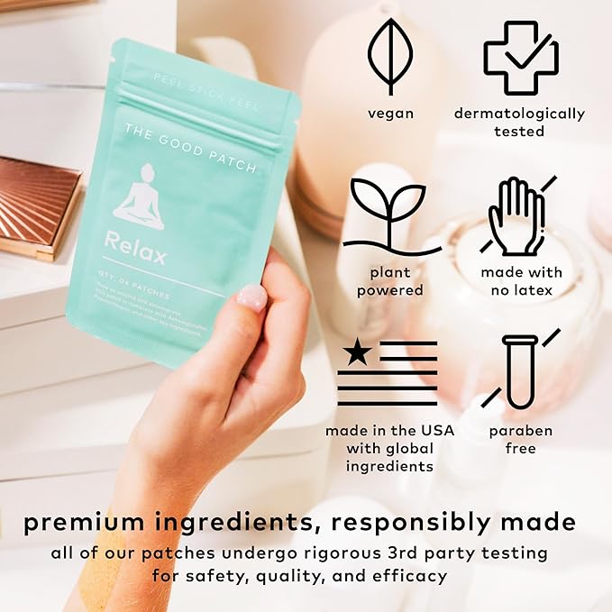 The Good Patch Relax Patches to Unwind and Decompress Natural Patch with Ashwagandha Ginger Root Plant Powered Wearable Wellness Sustained Release (16 Total Patches)
