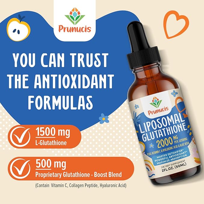 2000MG Liposomal Glutathione Liquid 98% Absorption Active Form L-Glutathione Supplement Vegan Friendly Powerful Antioxidant Complex for Immune System Aging Defense Detox 2 FL.OZ