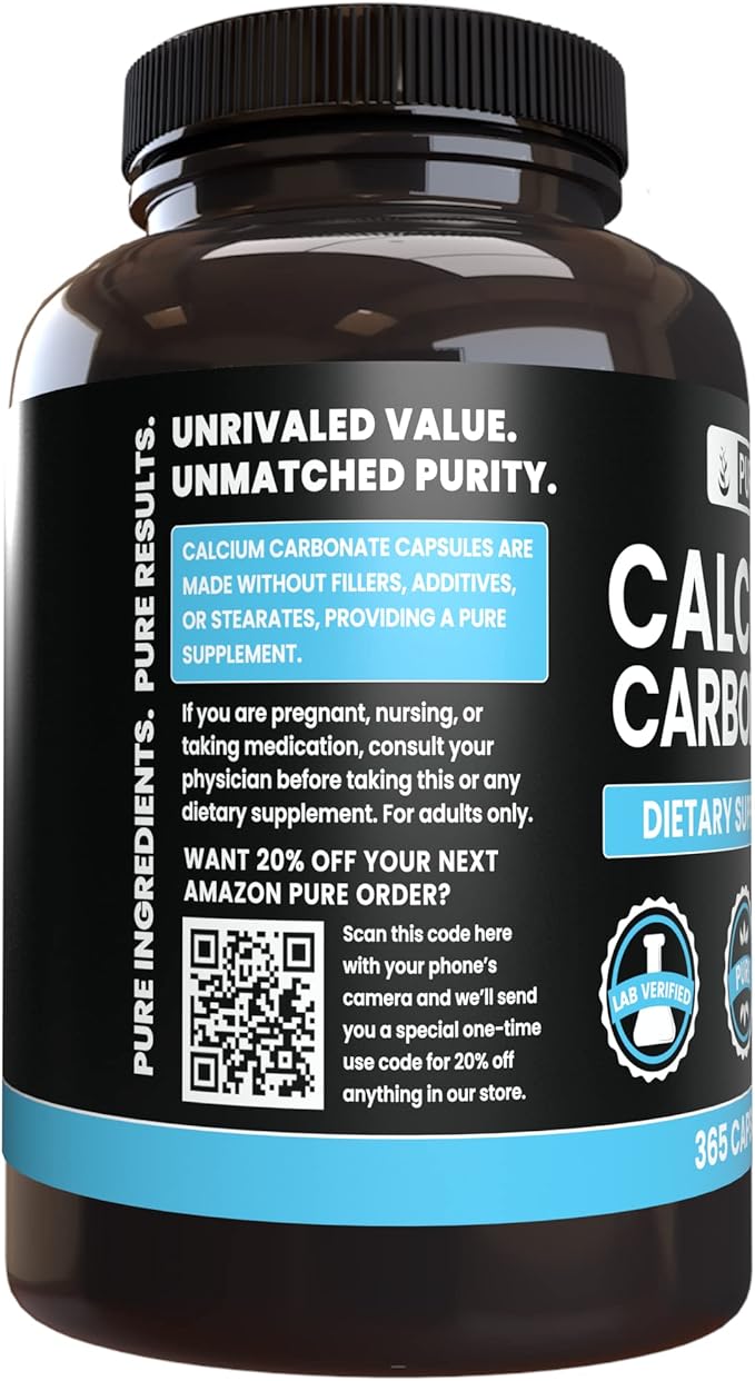 Pure Original Ingredients Calcium Carbonate and Magnesium Oxide Bundle 365 Capsules Each No Fillers Alwasy Pure