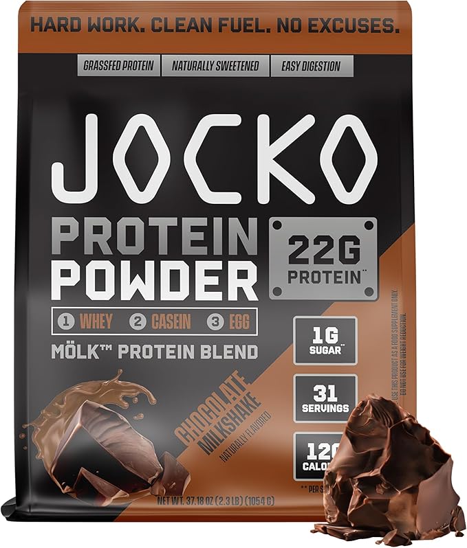 Jocko Fuel Whey Protein Powder Chocolate Daily Greens Peach