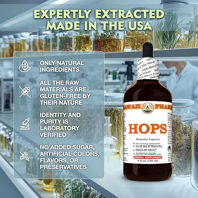 Hawaii Pharm Hops Extract Tincture for Restful Sleep and Calm Supports Digestive Comfort Promotes Relaxation Encourages Kidney Function - 32 fl.oz