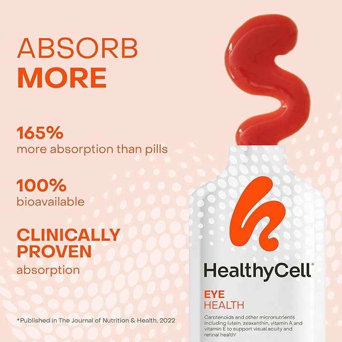 Healthycell Eye Health Daily Liquid Supplement - Eye Vitamins &amp Minerals with Lutein Zeaxanthin Astaxanthin &amp Beta Carotene for Sight Care &amp Macular Support - 30 Gel Packs