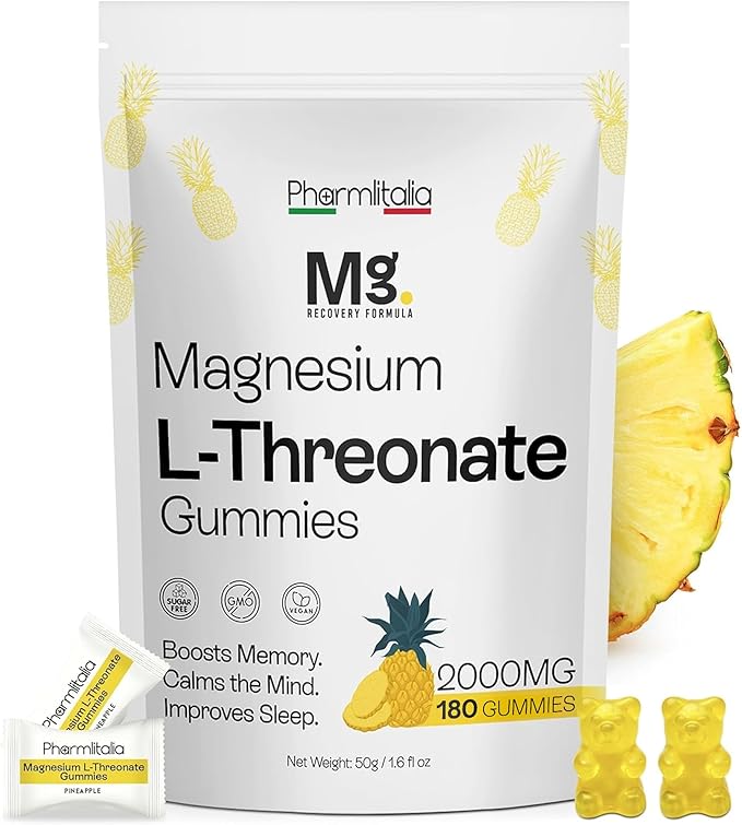 Magnesium L-Threonate Gummies for Adults &amp Kids 2000mg – Brain Supplements for Memory and Focus - 180 Count (Pack of 1)