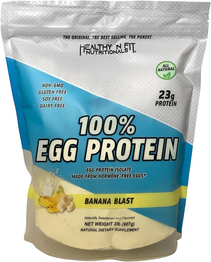 Healthy N Fit 100% EGG PROTEIN- Banana (2lb): 100% Egg White Protein PLUS Natural Peptides. Naturally Sweetened Keto Paleo Friendly