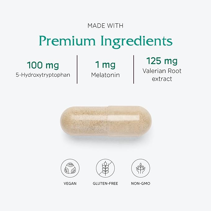 Vitanica Sleepblend Non Habit Forming Sleep Support Supplement with Melatonin Valerian Root Passionflower and Hops Vegan 60 Capsules